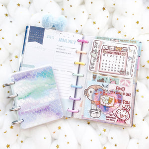 JD52 - Mini Happy Planner - Clear Glitter & Holo Combo Jelly dashboards with heart window