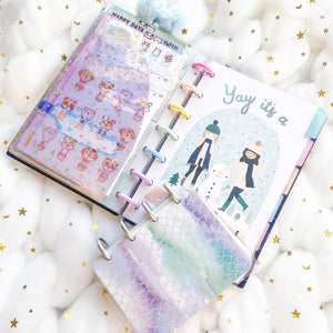 JD52 - Mini Happy Planner - Clear Glitter & Holo Combo Jelly dashboards with heart window
