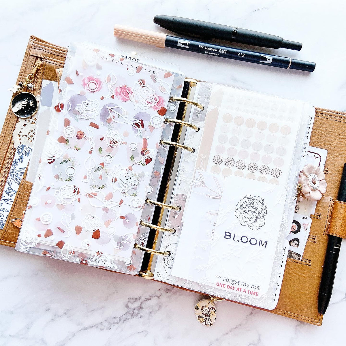 FD14 - Personal Rings - White-print Floral Tri-Fold folder for sticky ...