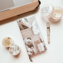 Load image into Gallery viewer, JD107F - Hobonichi Weeks Regular/Mega - White-Print Floral Clear Cover with pockets