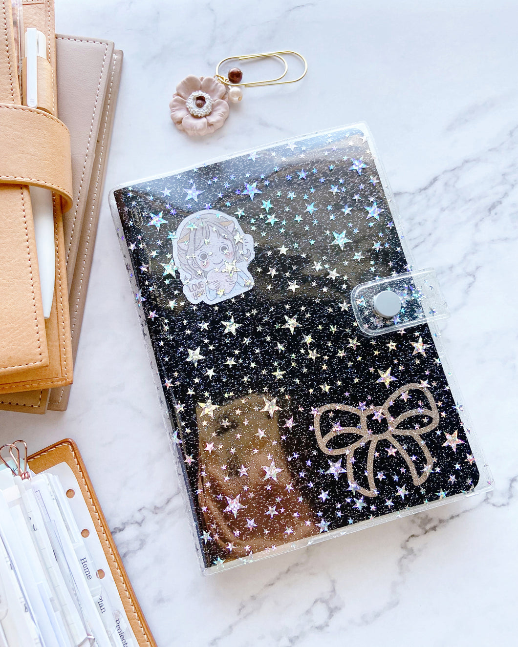JD132 - B6 Stalogy - Clear Star Glitter Cover with Snap Closure