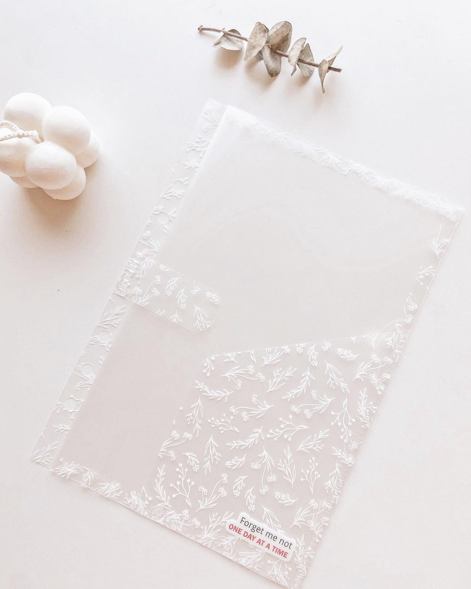 FD28 - A5 Rings - White-print Floral Tri-Fold folder for sticky notes ...