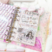 Load image into Gallery viewer, JD59 - A6 Rings - Blush Pink Star Glitter Dashboards w/ two scalloped pockets