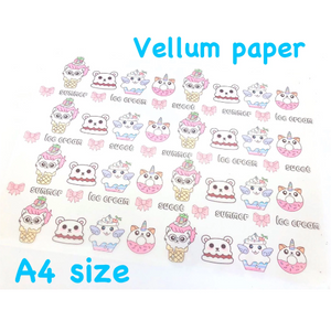 Ice Cream Vellum - Full Sheet in A4 size - Hand drawn kawaii ice creams